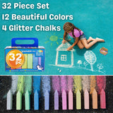 Block Party Sidewalk Chalk 32-Piece Art Set - BIG BOLD Colors Includes 4 Glitter Chalk That Sparkle, Square Non-Roll Kids Chalk, Washable